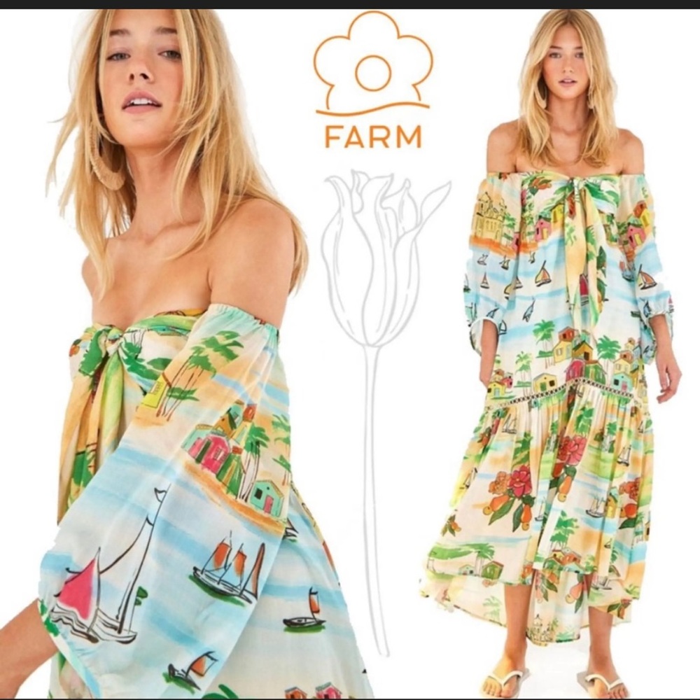 NEW WITH TAG FARM Rio size large Colorful Off-Shoulder woman's Dress